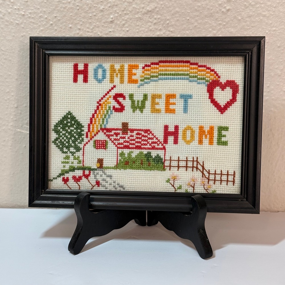Handmade Cross Stitch Wall Art Unisex 8x6 Multi Excellent Vintage Home Decor